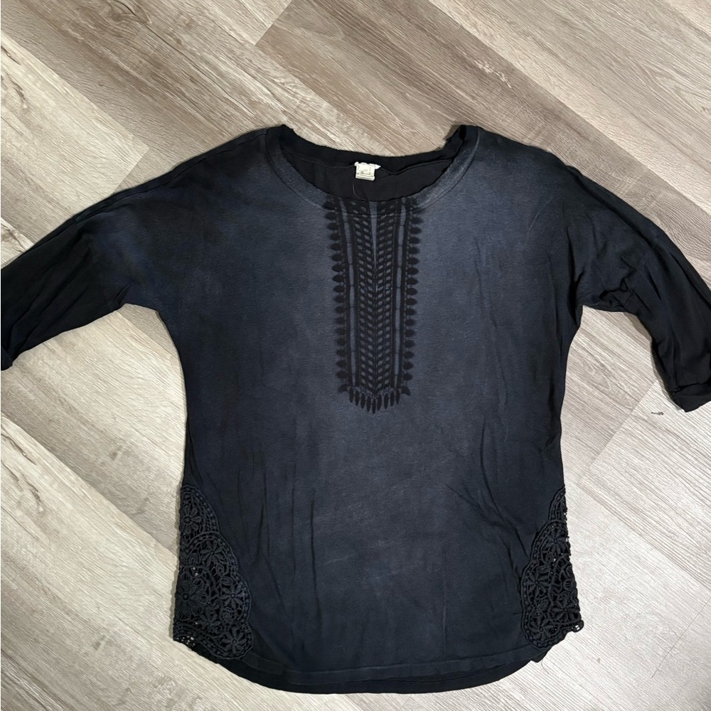 BKE Black Crochet Accent Blouse